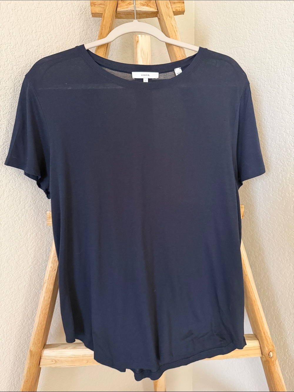 Vince Navy Short-Sleeve Crewneck Top